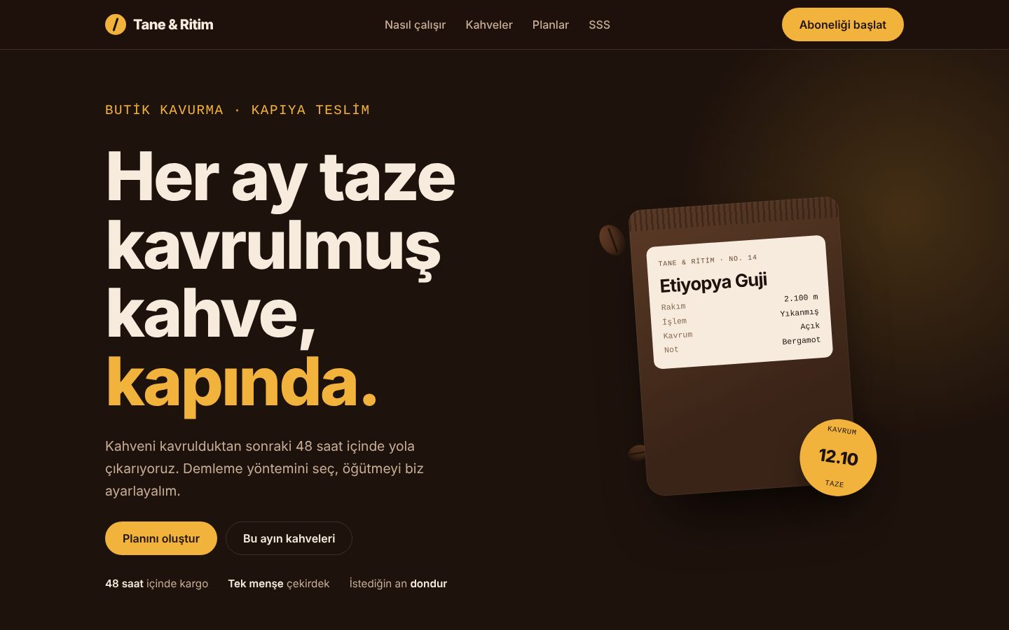 Tane & Ritim ana sayfa ekran görüntüsü