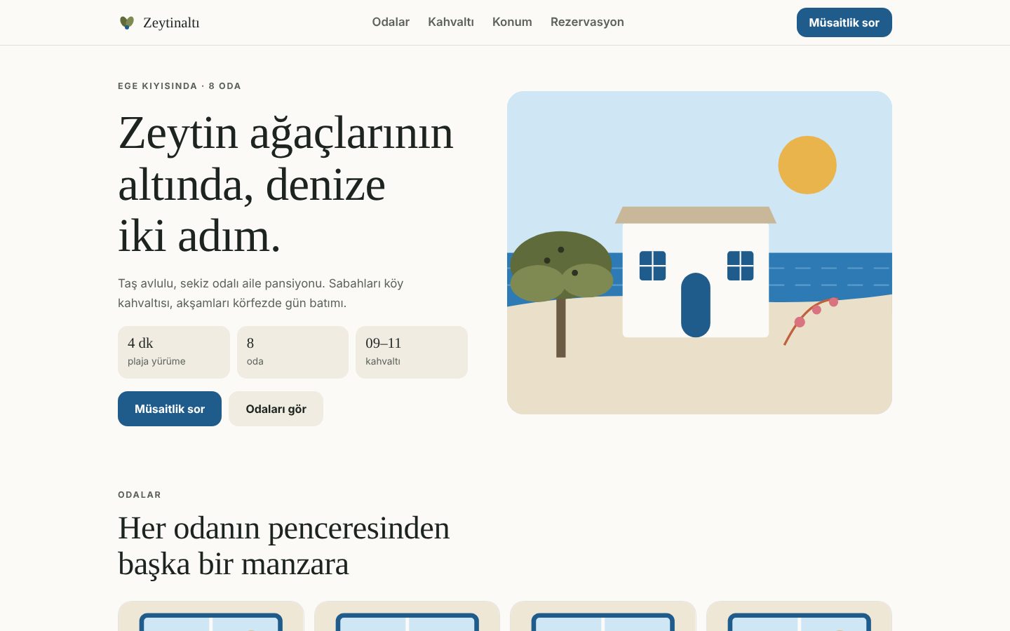 Zeytinaltı Pansiyon ana sayfa ekran görüntüsü